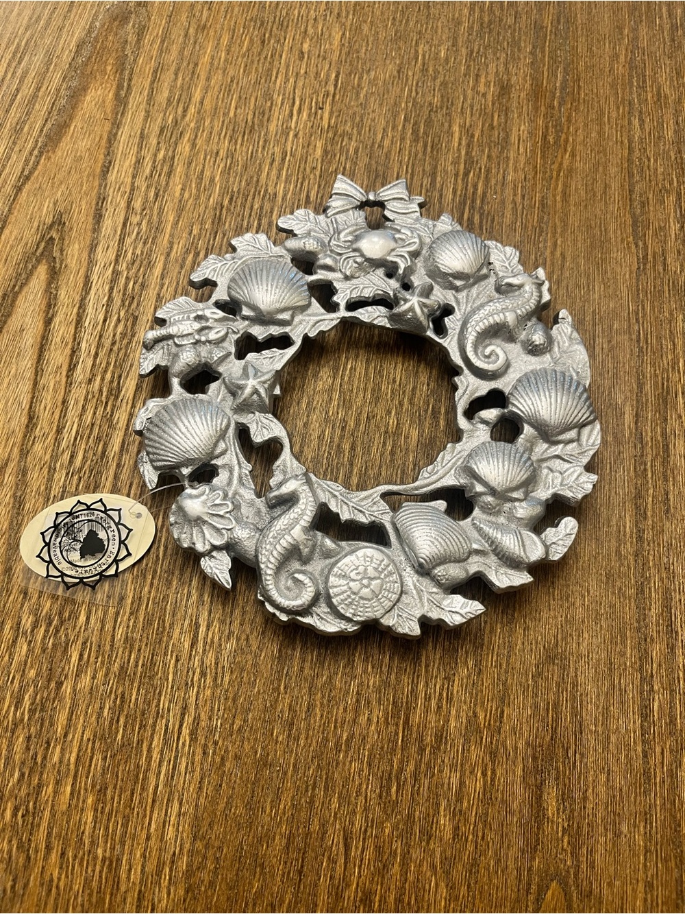 Cypress Home Nautical Shell Trivet Aluminum Metal Matte Silver 8 in